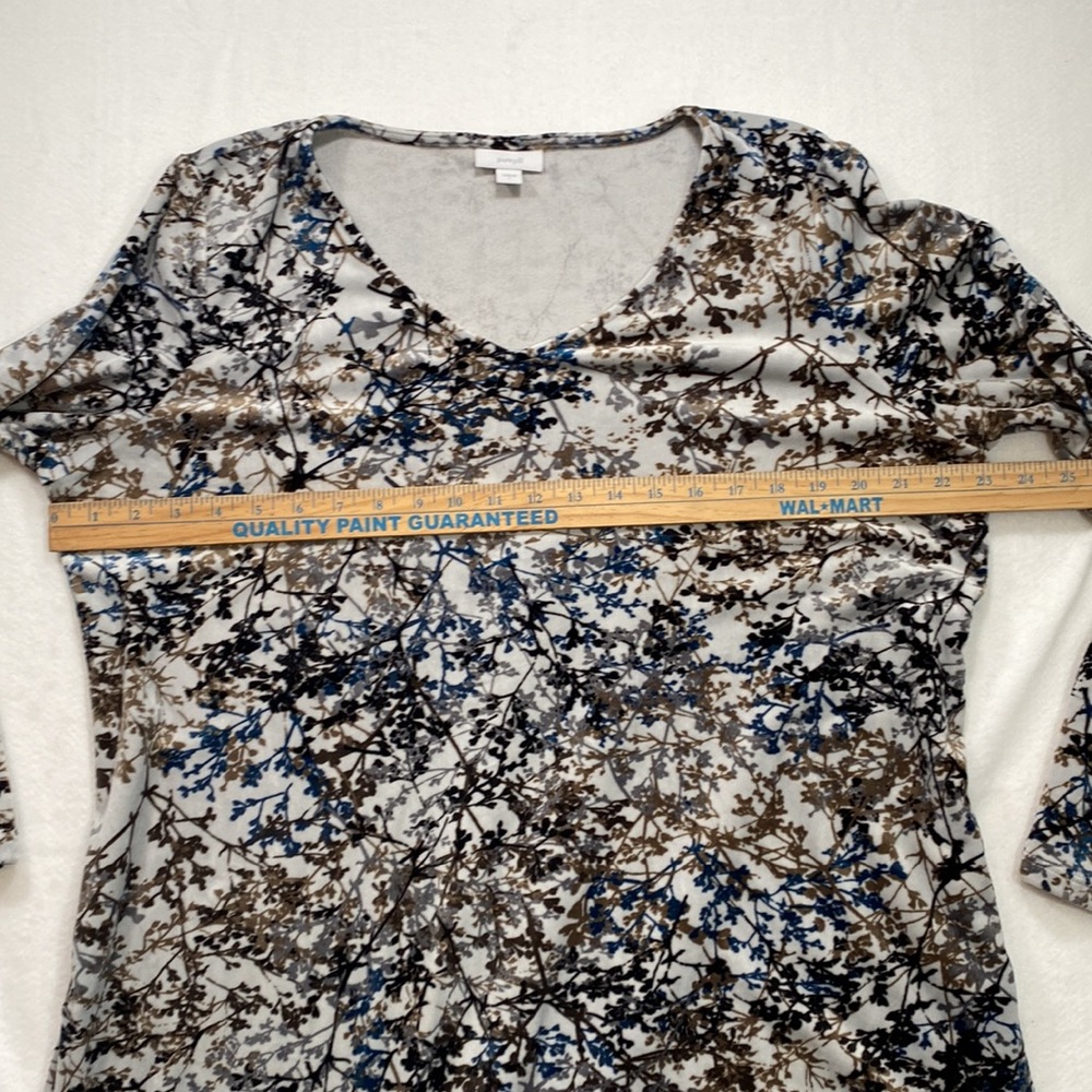 J Jill Pure Jill Long Sleeve Shirt Blouse Soft Stretch White Blue Brown Womens L - Picture 6 of 8